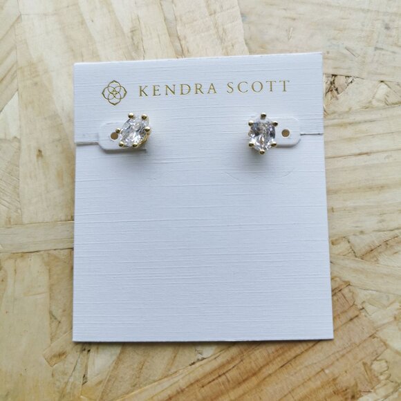 NEW Kendra Scott Cailin White Crystal Stud Earrings Gold - Picture 1 of 4